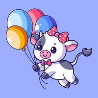 mignonne vache portant une Bandeau et flottant avec des ballons vecteur