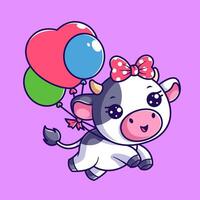 mignonne vache en volant avec des ballons vecteur