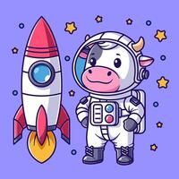mignonne vache devient un astronaute avec fusée vecteur