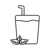 verre à thé glacé avec des feuilles de conception de vecteur d'icône de style de ligne
