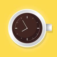 tasse de café avec horloge sur sa surface. café matin, concept de pause-café. vecteur