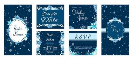 ensemble d'invitations de mariage d'hiver vecteur