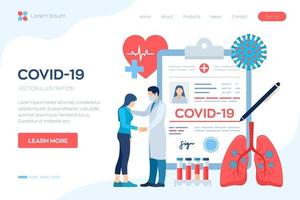 diagnostic médical - coronavirus 2019-ncov. concept médical de covid-19. médecin prenant soin du patient. symptômes du coronavirus. infection pulmonaire. risque dangereux de pandémie de virus corona. illustration vectorielle. vecteur