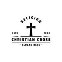 Christian traverser religion logo conception ancien reto style vecteur