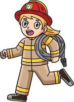 sapeur pompier porter une l'eau tuyau dessin animé clipart vecteur