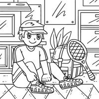 tennis garçon portant tennis des chaussures coloration page vecteur