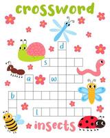 mots croisés puzzle Jeu de insectes. imprimable feuille de travail avec Solution pour école et préscolaire. vecteur dessin animé illustration pour les enfants.