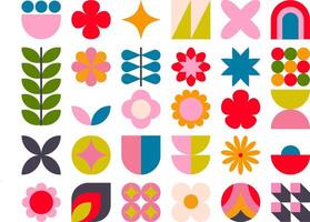 ensemble de coloré rétro géométrique éléments, branché abstrait minimaliste Les figures, étoiles, fleurs, cercles. ancien conception formes vecteur