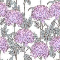 ancien sans couture modèle avec violet chrysanthème. élégant floral texture. botanique modèle avec lilas fleurs. rétro illustration avec contour vecteur