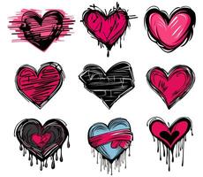 ensemble graffiti cœurs icône. l'amour rose symbole Valentin conception vecteur illustration