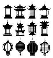 ensemble pendaison Japonais lanternes silhouette icône conception vecteur illustration