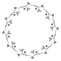 dessiné à la main rond couronne de branches de feuilles. minimaliste illustration de printemps aneth ou baie Cadre dans plat style. été éléments pour décorer salutation affiches avec vide espace pour texte vecteur