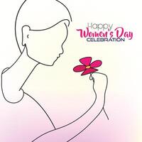 élégant salutation carte conception avec une fleur et une Jeune fille pour une content aux femmes journée fête vecteur