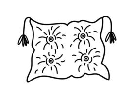 coussin vecteur illustration. noir et blanc chambre accessoire avec glands, plis. Accueil oreiller pour lit, canapé, chaise. boho tampon. pour dormir, rêve, se détendre, sommeil. main tiré griffonnage, Facile esquisser