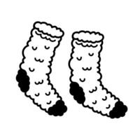 paire de chaussettes vecteur icône. la laine duveteux bonneterie. tricoté chaud doux accessoire, Fait main. confortable vêtements pour Accueil et en plein air. main tiré noir et blanc griffonnage, esquisser. clipart pour imprimer, la toile