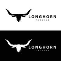 longhorn logo conception ancien vieux taureau Texas occidental pays noir silhouette vecteur