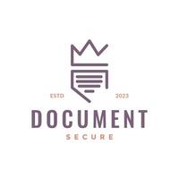 sécurise document bouclier couronne minimal ligne style logo conception vecteur icône illustration