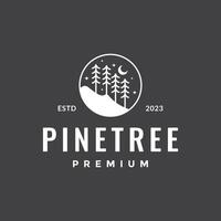 nuit vue pins des arbres croissant cercle branché Facile de pointe logo conception vecteur icône illustration