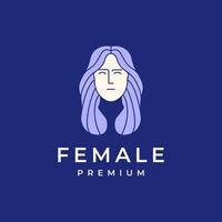 magnifique femme longue cheveux féminin sourire dessin animé plat mascotte personnage coloré Facile logo conception vecteur icône illustration