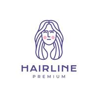 magnifique femme longue cheveux féminin sourire dessin animé plat mascotte personnage coloré Facile ligne style minimaliste logo conception vecteur icône illustration