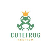 vert grenouille amphibie animal couronne plat nettoyer mascotte dessin animé personnage moderne logo conception vecteur icône illustration