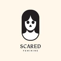 magnifique portrait effrayé visage femme crâne noir cheveux féminin arrondi forme moderne nettoyer logo conception vecteur icône illustration
