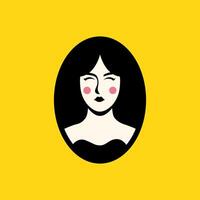 magnifique visage portrait femme féminin noir cheveux nettoyer mascotte moderne coloré ovale Facile logo conception vecteur icône illustration