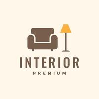 intérieur fauteuil canapé avec supporter lampe meubles moderne plat minimaliste logo conception vecteur icône illustration