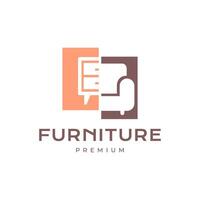 intérieur cloison meubles fauteuil une commode table moderne minimaliste plat logo conception vecteur icône illustration