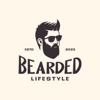 cool homme portrait barbu coiffure des lunettes de soleil mascotte personnage ancien rétro style logo conception vecteur illustration