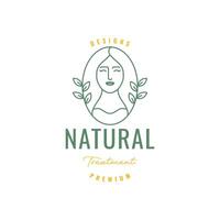 beauté femmes longue cheveux la nature traitement feuilles à base de plantes ligne style Facile logo conception vecteur icône illustration