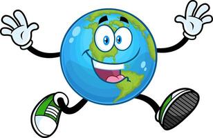 content Terre globe dessin animé personnage fonctionnement avec ouvert bras. vecteur main tiré illustration isolé sur transparent Contexte