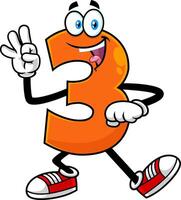 marrant Orange nombre Trois 3 dessin animé personnage montrant main nombre Trois vecteur