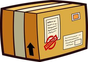 dessin animé postal marron papier papier carton boîte scellé avec enregistrer. vecteur main tiré illustration isolé sur transparent Contexte