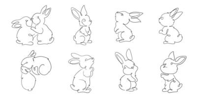 ensemble de dessin Pâques lapin. mignonne lapin dans le ligne art style, minimal logo tatouage vecteur