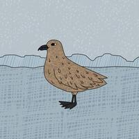 labbe oiseau est sur le neige. vecteur main tiré dessin animé puéril illustration sur le bleu Contexte. polaire animal dans Antarctique avec textures