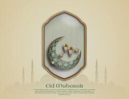 une salutation carte eid mubarak avec arabe calligraphie dans une Cadre verre et une islamique ornements. vecteur