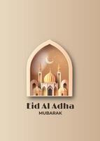 content eid Al adha salutation carte avec mosquée ciel vue réaliste 3d dans une Cadre vecteur