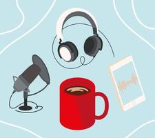 podcast mobile et café vecteur