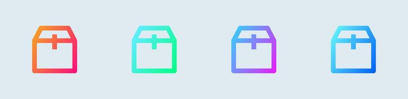 icône de ligne de package en dégradé de couleurs. illustration vectorielle de signes de boîte d'expédition. vecteur