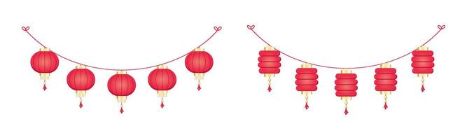 chinois lanterne pendaison guirlande ensemble, chinois Nouveau année, lunaire Nouveau année et milieu de l'automne Festival décoration graphique vecteur