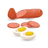vecteur salami saucisse avec tranches et des œufs blanc Contexte