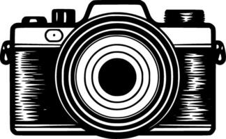 caméra - noir et blanc isolé icône - vecteur illustration