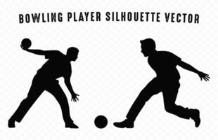 bowling joueur silhouettes vecteur empaqueter, Masculin melon noir silhouette ensemble