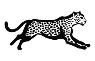 guépard vecteur noir et blanc silhouette, fonctionnement guépard silhouette, chat sauvage clipart