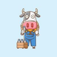 mignonne vache Les agriculteurs récolte fruit et des légumes dessin animé animal personnage mascotte icône plat style illustration concept vecteur