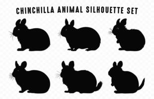 chinchilla noir silhouettes vecteur ensemble, hamster silhouette empaqueter, chinchilla animal noir clipart collection