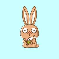 mignonne lapin se détendre avec une tasse de café dessin animé animal personnage mascotte icône plat style illustration concept vecteur