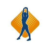 silhouette de une svelte sportif femme Faire pilates exercer. silhouette de une sportif femelle Faire physique exercer. vecteur