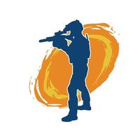 silhouette de une Masculin soldat porter machine pistolet arme. vecteur